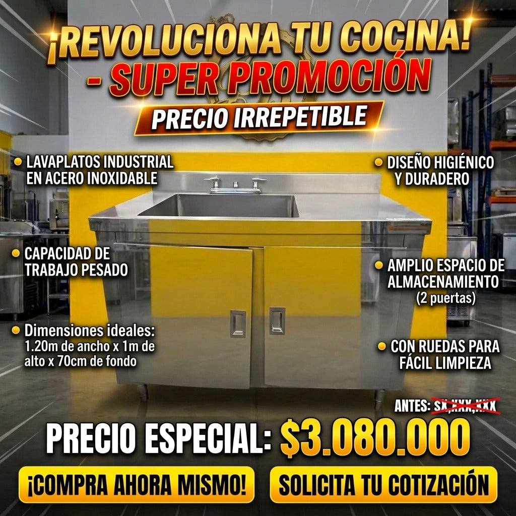 LAVAPLATOS INDUSTRIAL EN ACERO INOXIDABLE